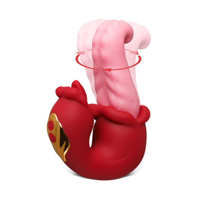 10-Speed Red Rechargeable Silicone Vibrating Massager with Tongue-Licking