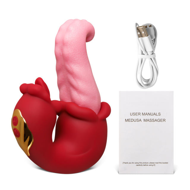 10-Speed Red Rechargeable Silicone Vibrating Massager with Tongue-Licking
