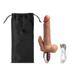 Light Brown 10 Functions Silicone Rechargeable Thrusting Dildo Vibrator with Tongue and Heating Function