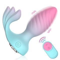 Pink & Blue 10-Speed Rechargeable Silicone Vibrating Anal Plug with Remote Control