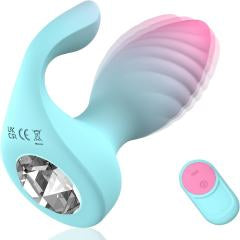 Pink & Blue 10-Speed Rechargeable Silicone Vibrating Anal Plug with Remote Control
