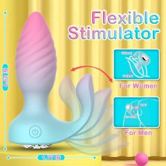 Pink & Blue 10-Speed Rechargeable Silicone Vibrating Anal Plug with Remote Control