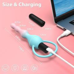 10-Speed Blue & Pink Rechargeable Silicone Beaded Vibrator with USB Magnetic Chargin