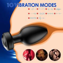 10-Speed Black Remote Control Rechargeable Silicone Vibrating Anal Plug Set
