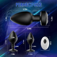 10-Speed Black Remote Control Rechargeable Silicone Vibrating Anal Plug Set