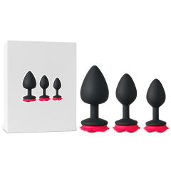 3-Piece Silicone Butt Plug Set with Rose-Shaped Red Base