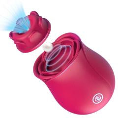 10-Speed Red Rechargeable Silicone Rose Clitoral Vibrator with Sucking Function