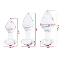 Clear Glass Anal Plug Set (3 Sizes) with Heart-Shaped Red Gem Base