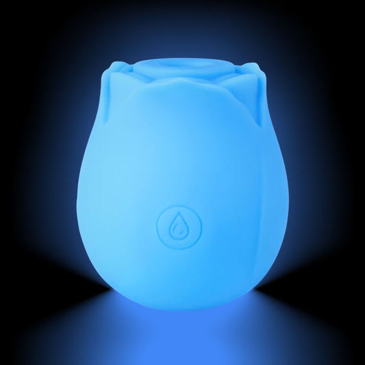 Glow-in-the-Dark 10-Function Blue Silicone Rechargeable Clitoral Sucking Rose Sex Toy