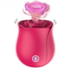 10-Speed Red Rechargeable Silicone Rose Clitoral Vibrator with Sucking Function