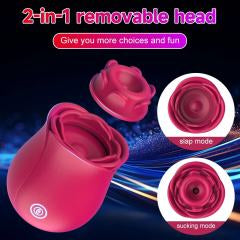 10-Speed Red Rechargeable Silicone Rose Clitoral Vibrator with Sucking Function
