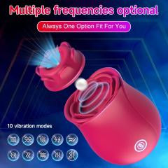 10-Speed Red Rechargeable Silicone Rose Clitoral Vibrator with Sucking Function