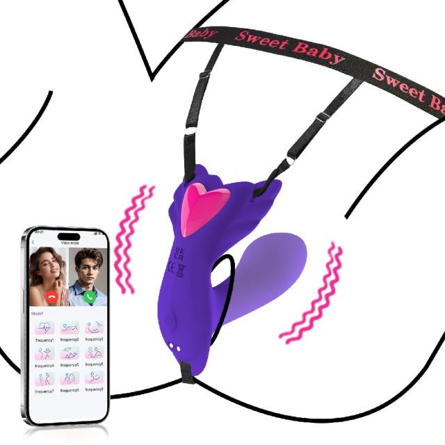 9-Speed Dark Purple App-Controlled Wearable Panty Vibrator with Vibrating Dildo & USB Magnetic Charging