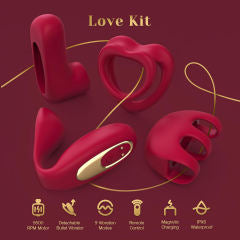 Red Rechargeable Silicone Vibrator Set with LOVE-Shaped Design – 4-Piece Combo, Remote Control, Waterproof