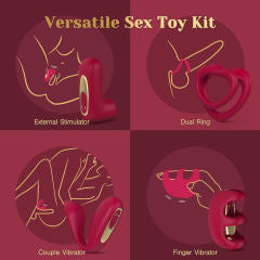 Red Rechargeable Silicone Vibrator Set with LOVE-Shaped Design – 4-Piece Combo, Remote Control, Waterproof