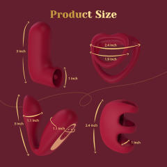 Red Rechargeable Silicone Vibrator Set with LOVE-Shaped Design – 4-Piece Combo, Remote Control, Waterproof