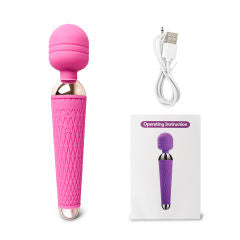 10-Speed Pink Color Rechargeable Silicone Wand Massager (USB Recharging