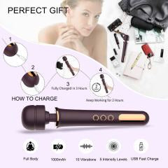 13.00" Dark Purple Rechargeable Silicone Wand Massager – 10 Vibrating Modes Powerful Full-Body Stimulation