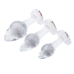 Clear Glass Anal Plug Set (3 Sizes) with Heart-Shaped Red Gem Base