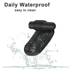 3.82'' Black Rechargeable Waterproof Silicone Finger Sleeve Vibrator – 10-Speed and Textured Design