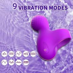 9 Vibrating Modes Purple Rechargeable Silicone Finger Massager